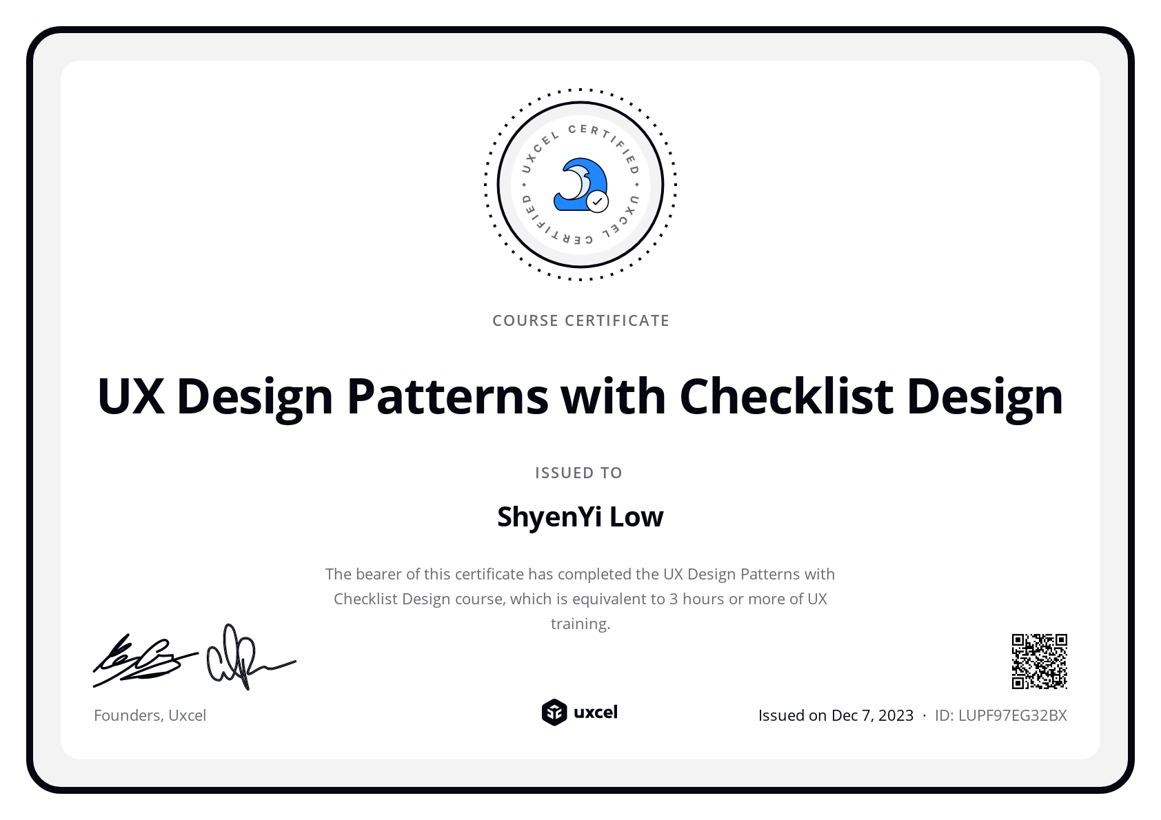 ShyenYi Low's certificate